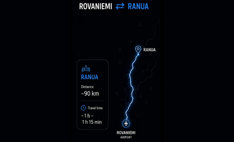 Rovaniemi to Ranua private transfer route map