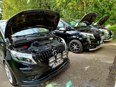 Mercedes-Benz vehicles undergoing maintenance and inspection for Arctic winter driving